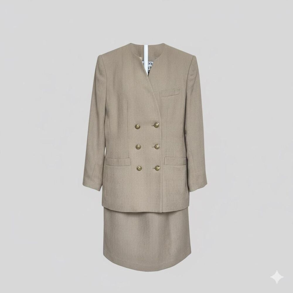vintage 80s tan/beige Kasper double breasted blazer and skirt set size 10